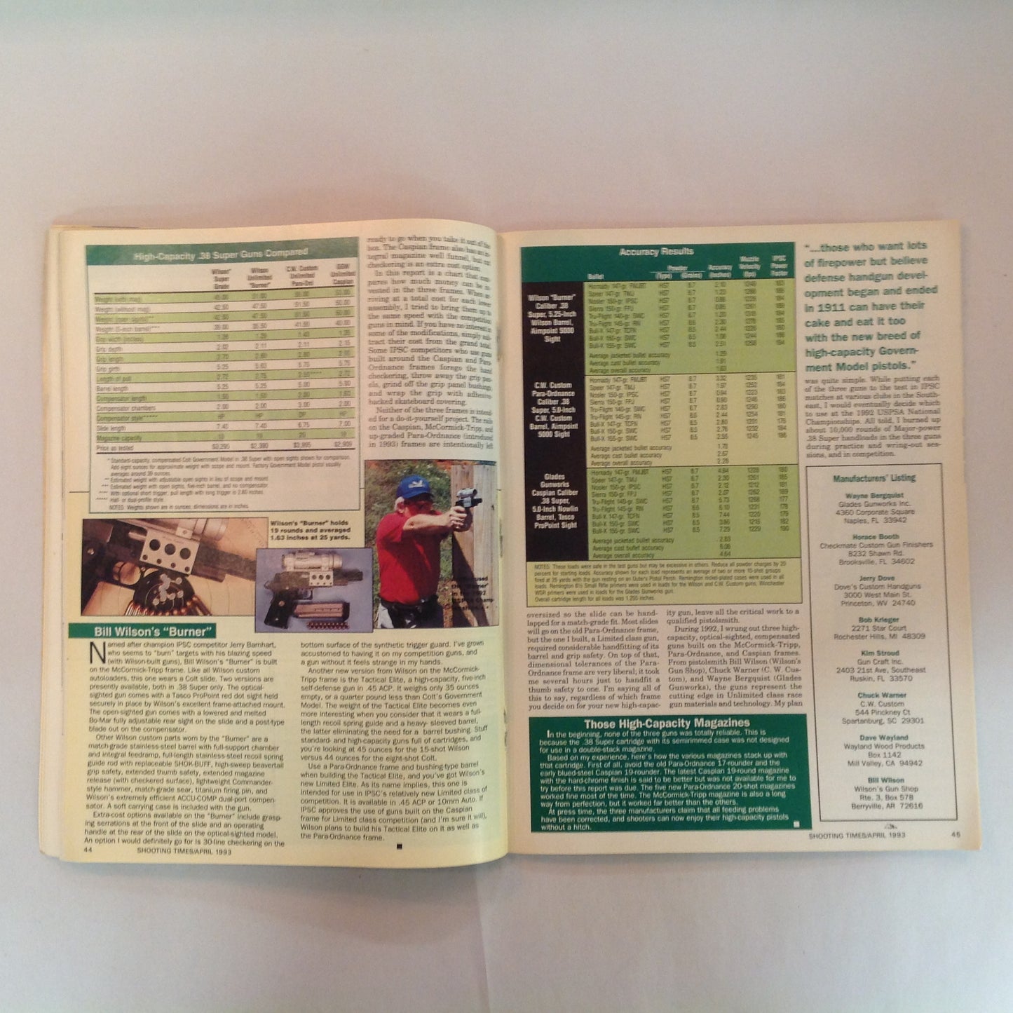 Vintage Apr 1993 Shooting Times Magazine High-Capacity Auto Pistols Top 25 Rifle Cartridges Handgun Hunting Challenge