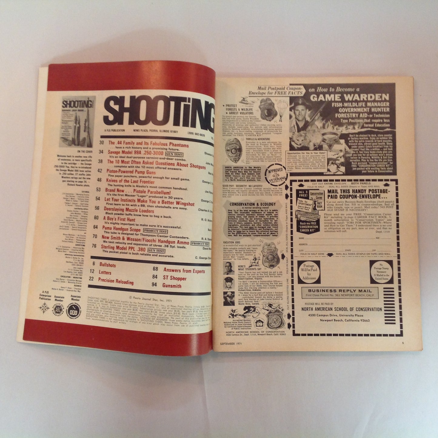 Vintage Sep 1971 Shooting Times Magazine Savage .250-3000 Handgunner's Delight 10 FAQ About Shotguns
