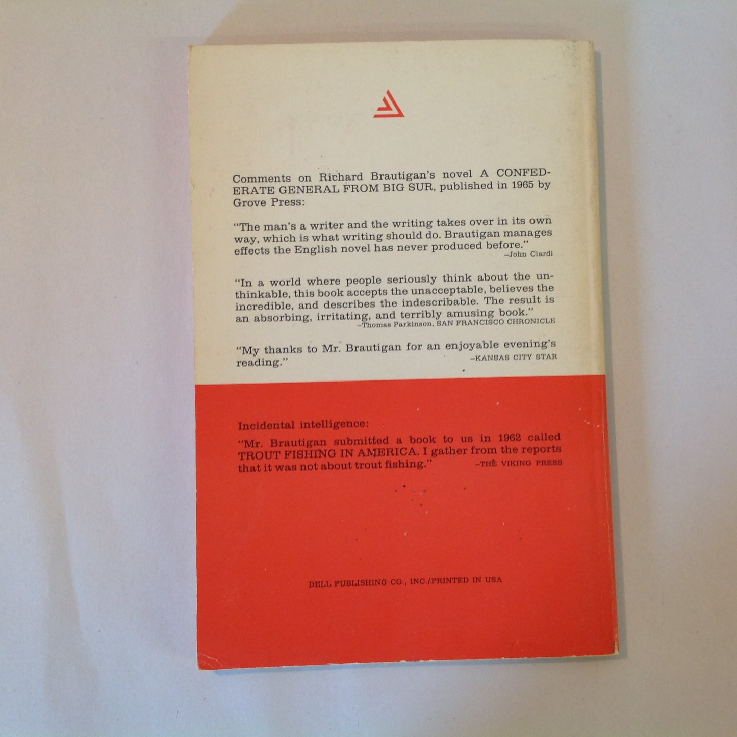 Vintage 1967 Trade Paperback Trout Fishing In America Richard Brautigan Delta