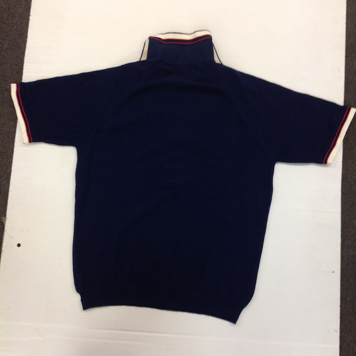 Vintage 1970's Puritan Ban-Lon Knit Short Sleeve Collared Shirt Red White Navy Blue