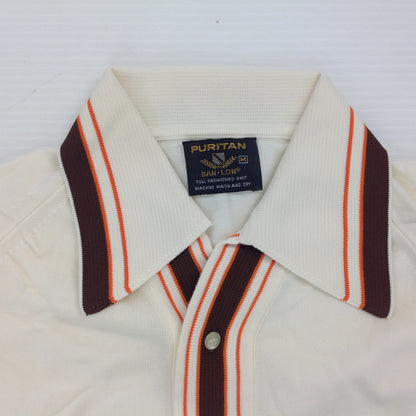Vintage 1970's Puritan Ban-Lon Knit Short Sleeve Collared Shirt Cream Brown Orange