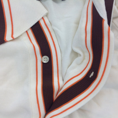 Vintage 1970's Puritan Ban-Lon Knit Short Sleeve Collared Shirt Cream Brown Orange