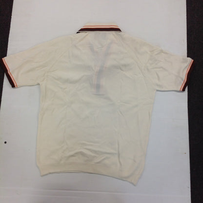 Vintage 1970's Puritan Ban-Lon Knit Short Sleeve Collared Shirt Cream Brown Orange