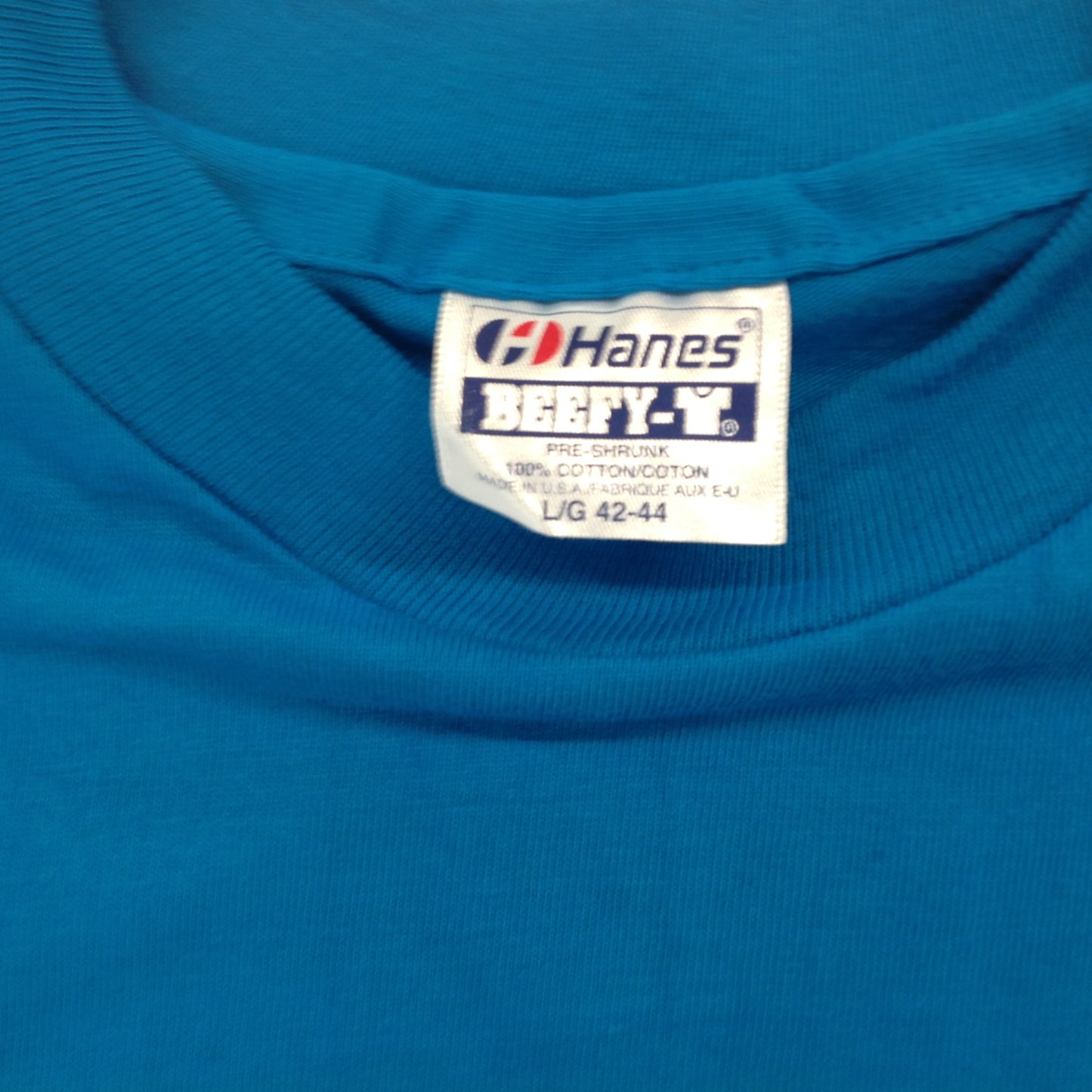 Vintage 1990's NOS Hanes Beefy-T Blue Teal Turqouise Single Stitch Short Sleeve T-Shirt