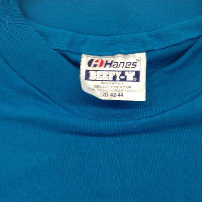Vintage 1990's NOS Hanes Beefy-T Blue Teal Turqouise Single Stitch Short Sleeve T-Shirt