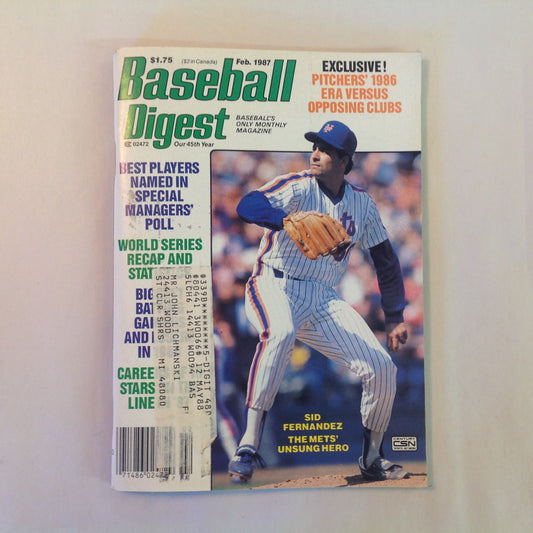 Vintage Feb 1987 Baseball Digest Magazine Sid Fernandez: The Mets' Unsung Hero