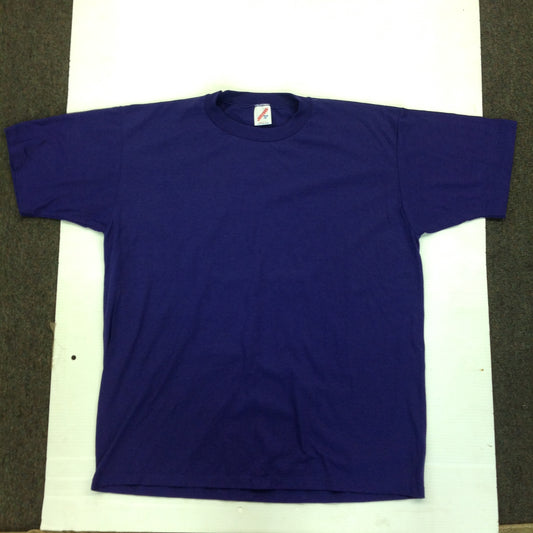 Vintage NOS 1990's Purple XL Jerzees Single Stitch Collar Cuffs Double-Stitch Hem