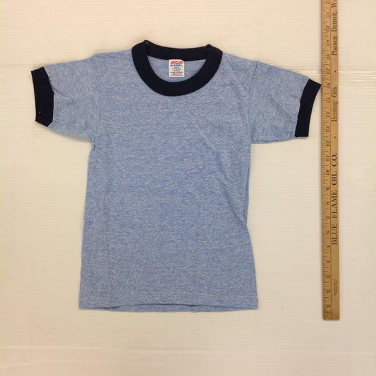 Vintage NOS 1980's Jerzees By Russell Blue CHILD'S Ringer T-Shirt Kids S 6-8
