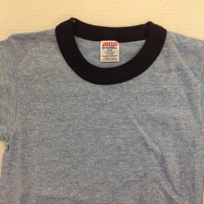 Vintage NOS 1980's Jerzees By Russell Blue CHILD'S Ringer T-Shirt Kids S 6-8
