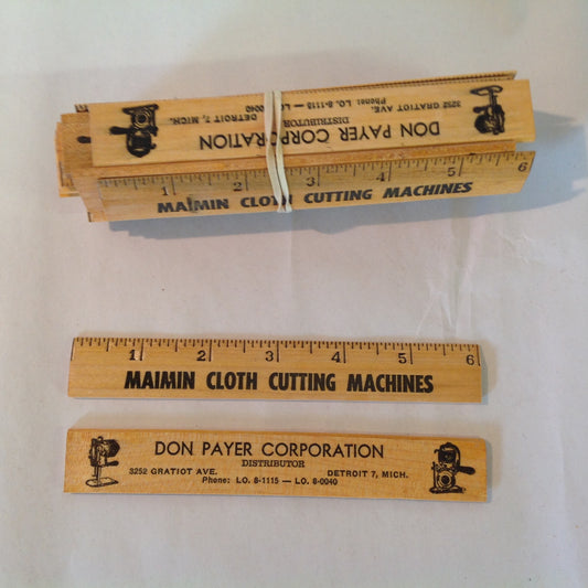 Vintage Advertising Wooden Pocket Ruler Don Payer Corporation Eastman Cloth Cutting Machine Detroit Ten Piece