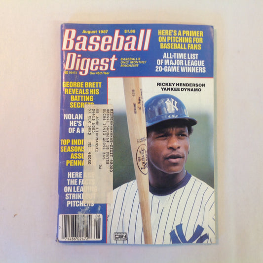 Vintage Aug 1987 Baseball Digest Magazine Ricky Henderson: Yankee Dynamo