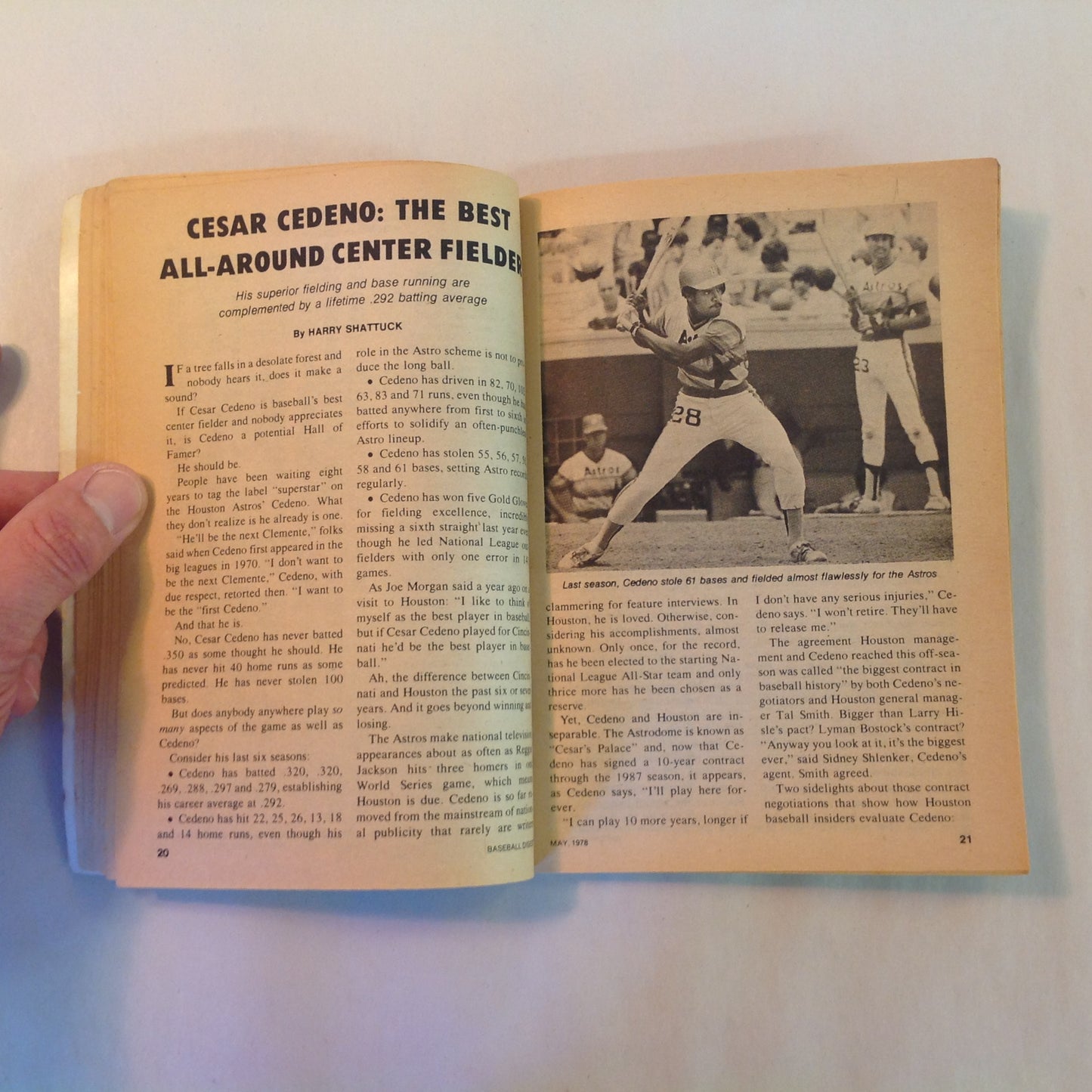 Vintage May 1978 Baseball Digest Magazine Cesar Cedeno: The Majors' Best All-Around Center Fielder