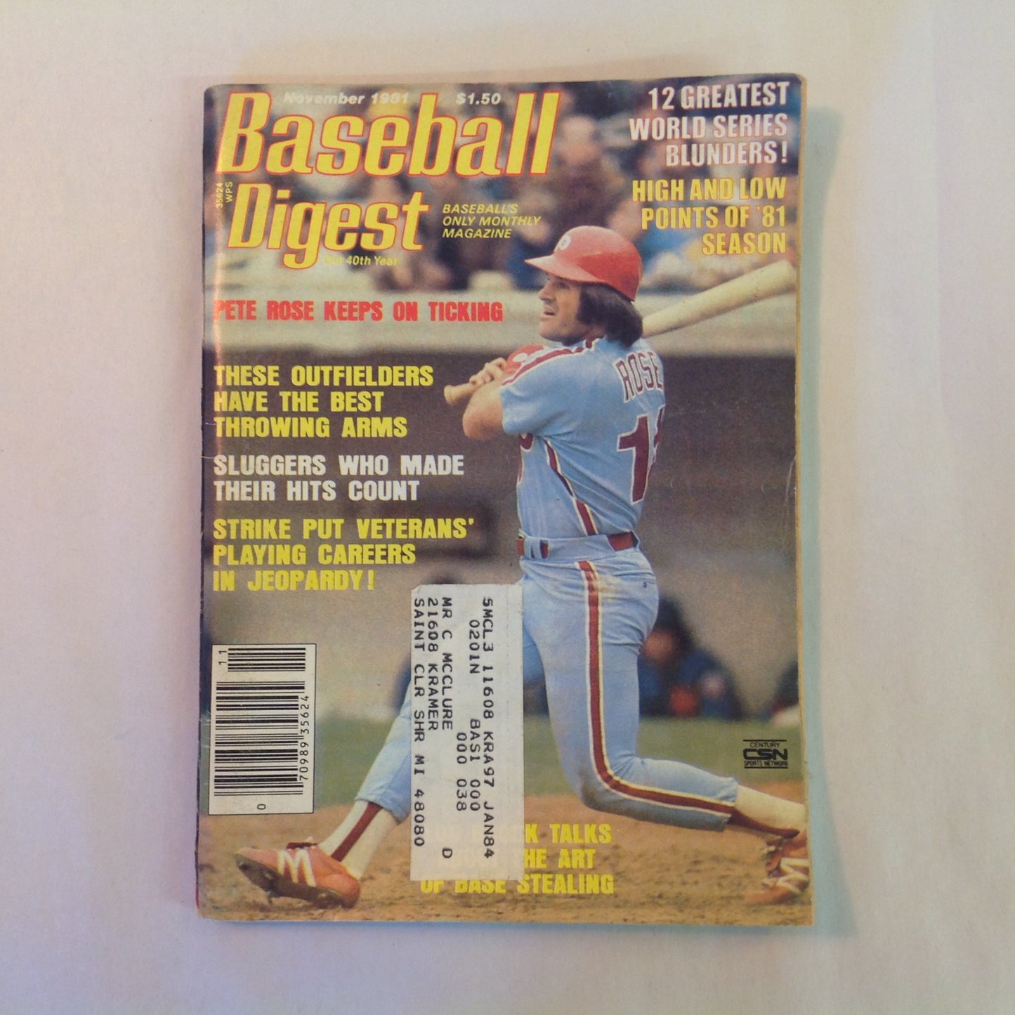 Vintage Nov 1981 Baseball Digest Magazine Pete Rose Keeps on Ticking