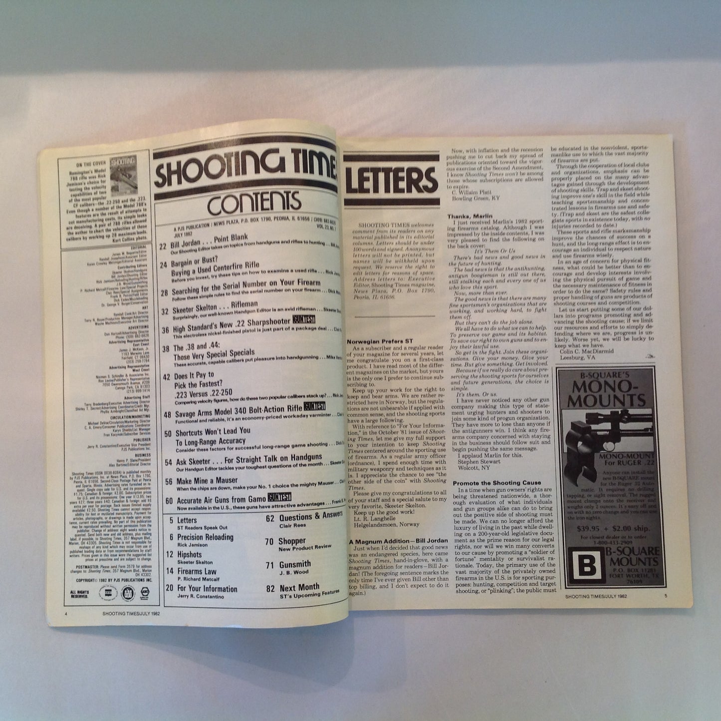 Vintage Jul 1982 Shooting Times Magazine Battle For Top Velocity .223 Vs .22-250 Serial Number Know-How Handgun Bonus .38 & .44