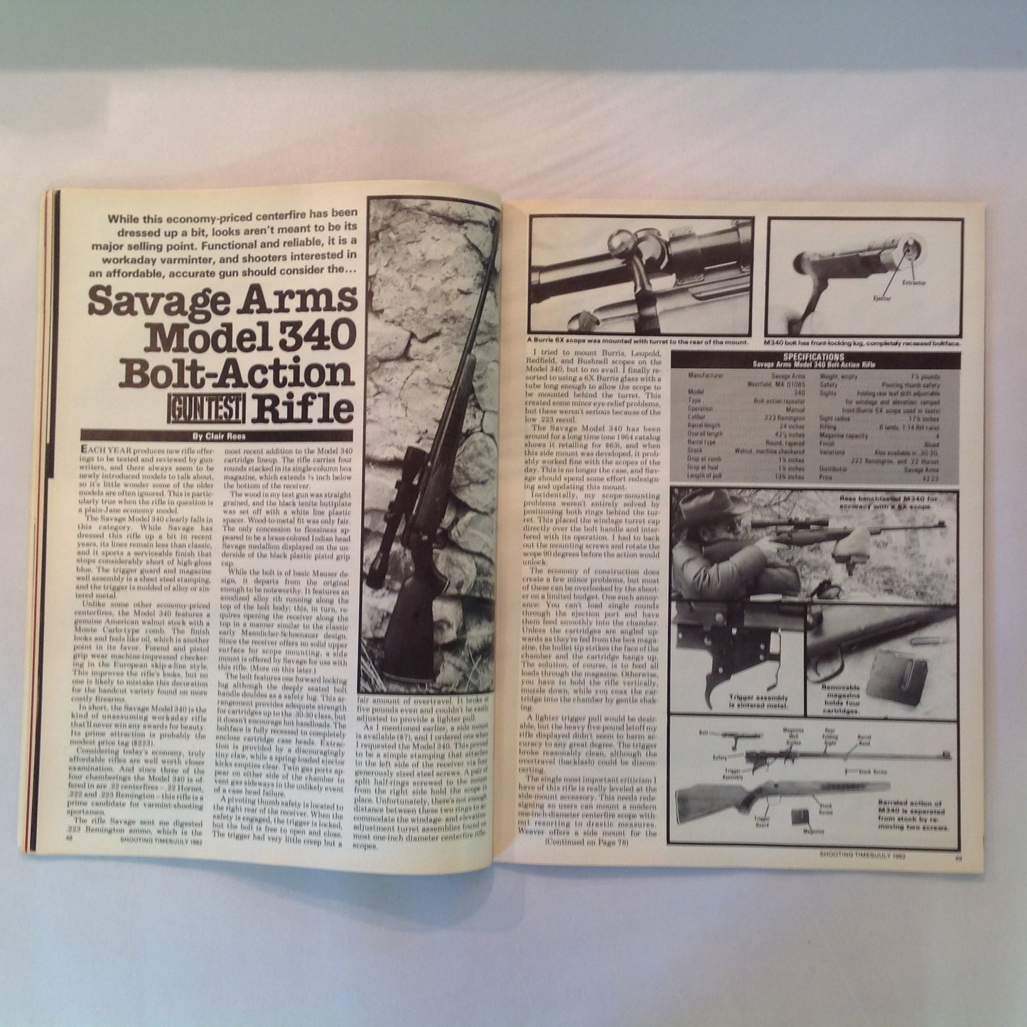 Vintage Jul 1982 Shooting Times Magazine Battle For Top Velocity .223 Vs .22-250 Serial Number Know-How Handgun Bonus .38 & .44