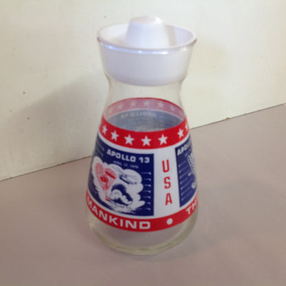 Vintage NOS Libbey Glass 1969 Commemorative Apollo 11 12 13 Carafe Blue Red USA Three Giant Leaps for Mankind
