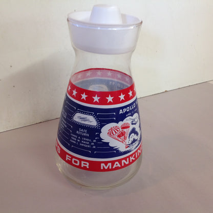 Vintage NOS Libbey Glass 1969 Commemorative Apollo 11 12 13 Carafe Blue Red USA Three Giant Leaps for Mankind