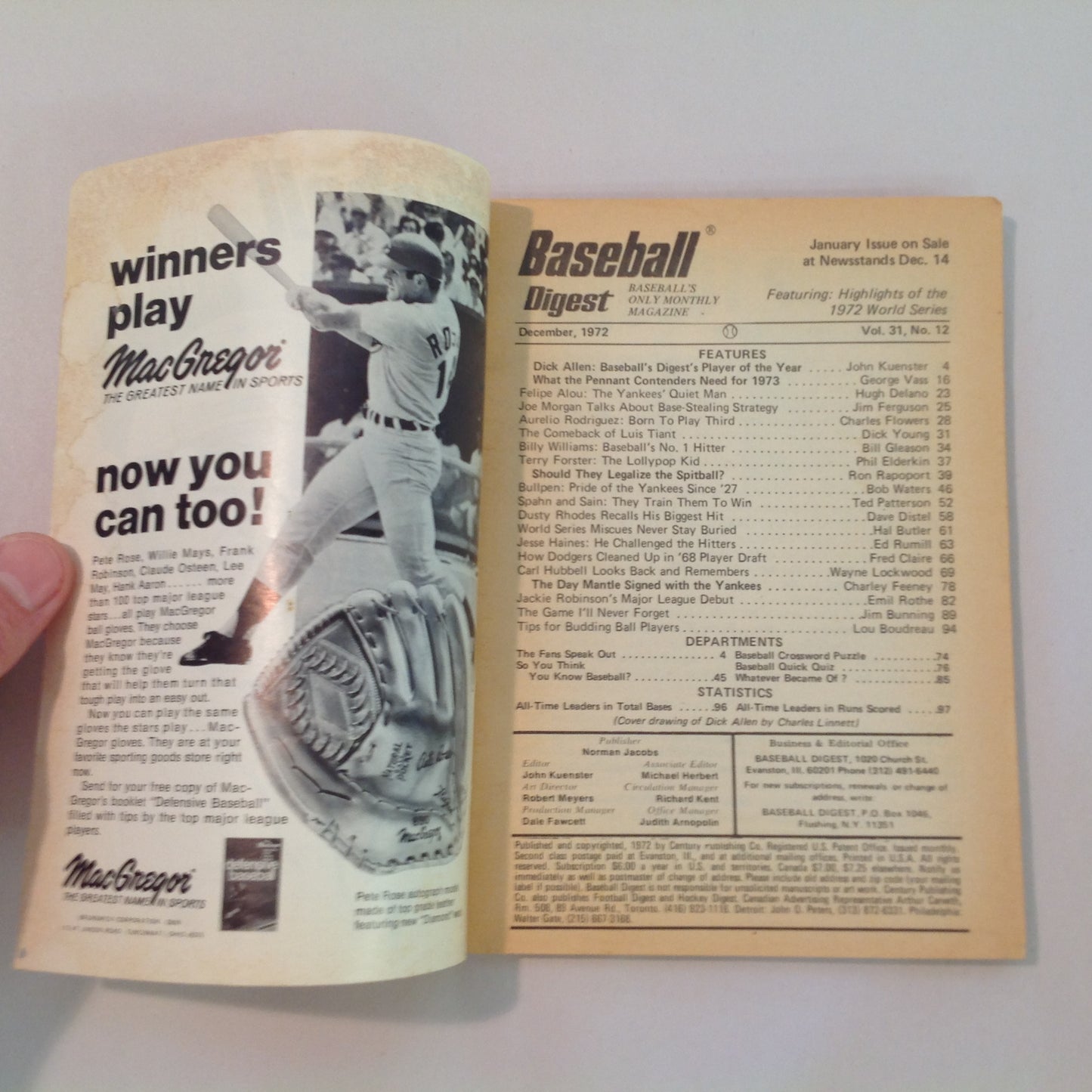 Vintage Dec 1972 Baseball Digest Magazine Dick Allen: 1972 Player of the Year