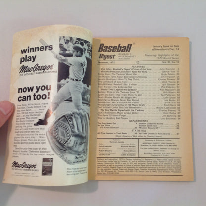 Vintage Dec 1972 Baseball Digest Magazine Dick Allen: 1972 Player of the Year