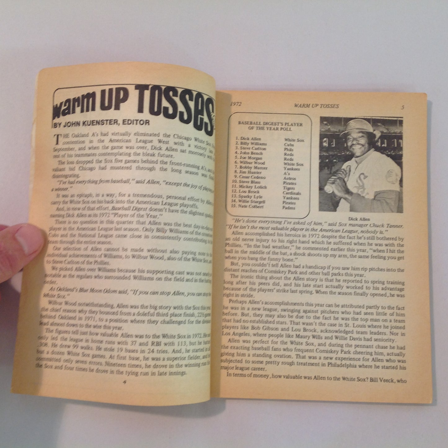 Vintage Dec 1972 Baseball Digest Magazine Dick Allen: 1972 Player of the Year