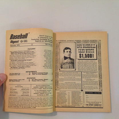 Vintage Feb 1975 Baseball Digest Magazine Steve Garvey: First Base Hero