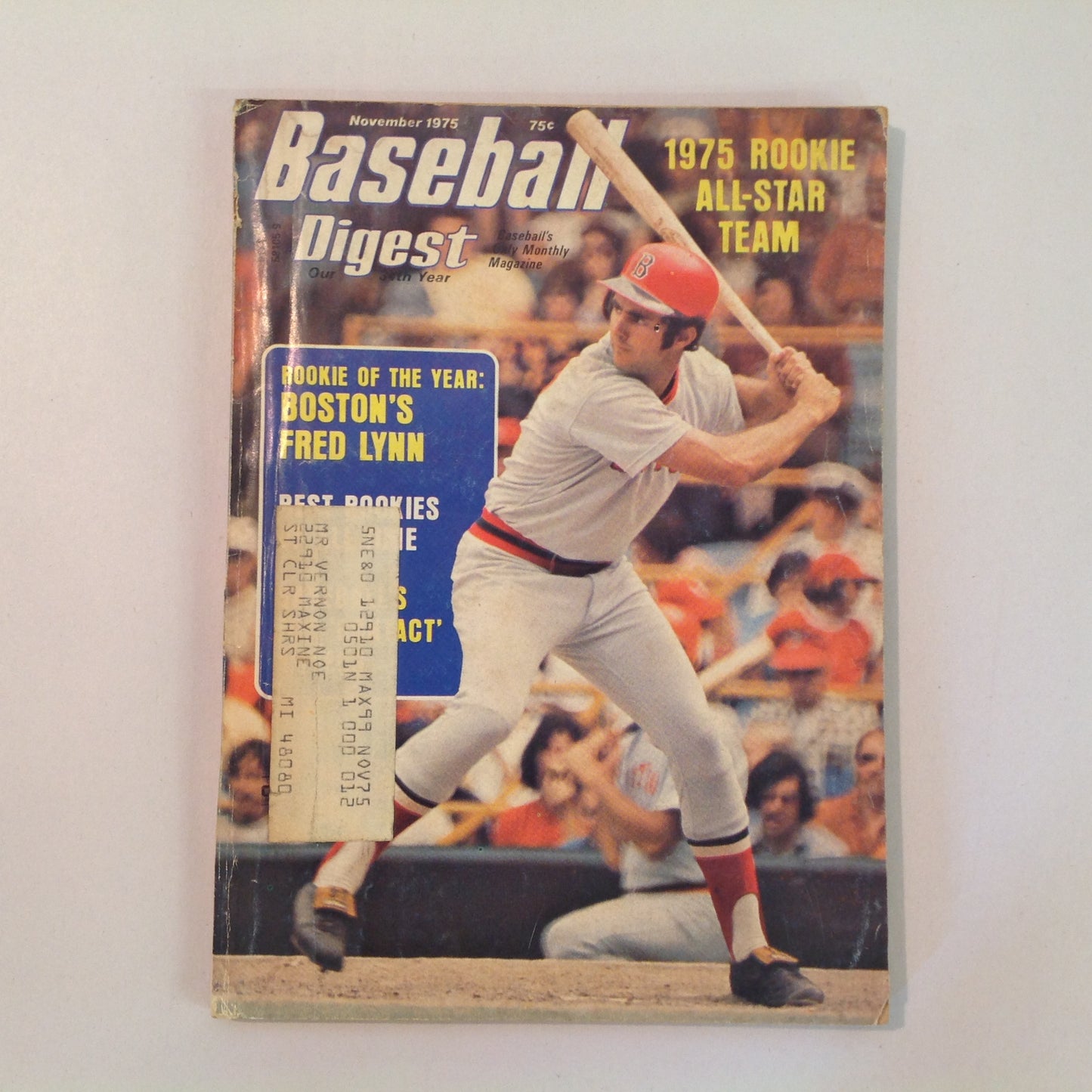 Vintage Nov 1975 Baseball Digest Magazine Boston's Fred Lynn: Rookie of the Year