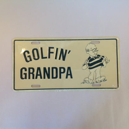 Vintage NOS Novelty Aluminum License Plate Golfin' Grandpa Cartoon Image