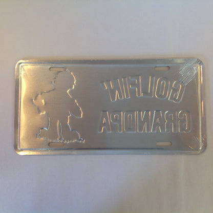 Vintage NOS Novelty Aluminum License Plate Golfin' Grandpa Cartoon Image