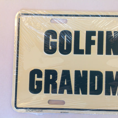 Vintage NOS Novelty Aluminum License Plate Golfin' Grandma Cartoon Image