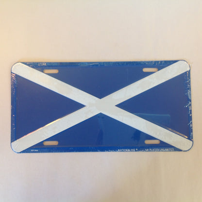 Vintage NOS Novelty Aluminum License Plate Scottish Flag Scotland Scots Blue X