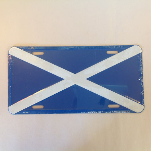 Vintage NOS Novelty Aluminum License Plate Scottish Flag Scotland Scots Blue X