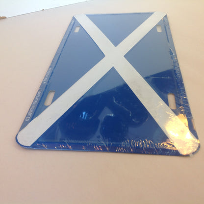 Vintage NOS Novelty Aluminum License Plate Scottish Flag Scotland Scots Blue X