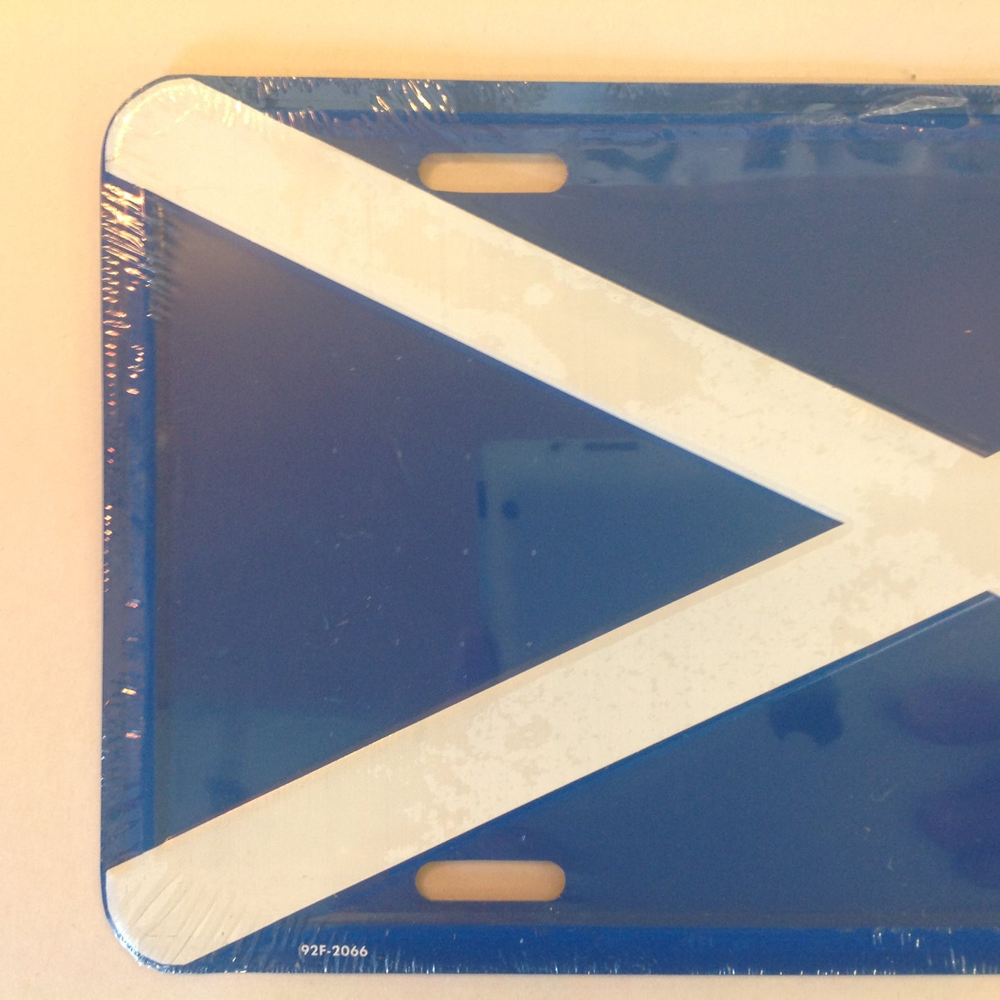 Vintage NOS Novelty Aluminum License Plate Scottish Flag Scotland Scots Blue X