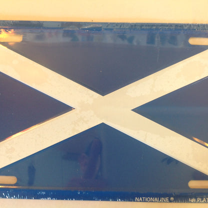 Vintage NOS Novelty Aluminum License Plate Scottish Flag Scotland Scots Blue X