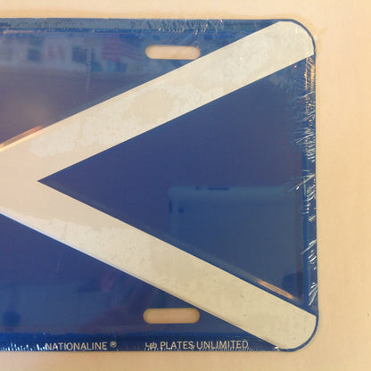 Vintage NOS Novelty Aluminum License Plate Scottish Flag Scotland Scots Blue X