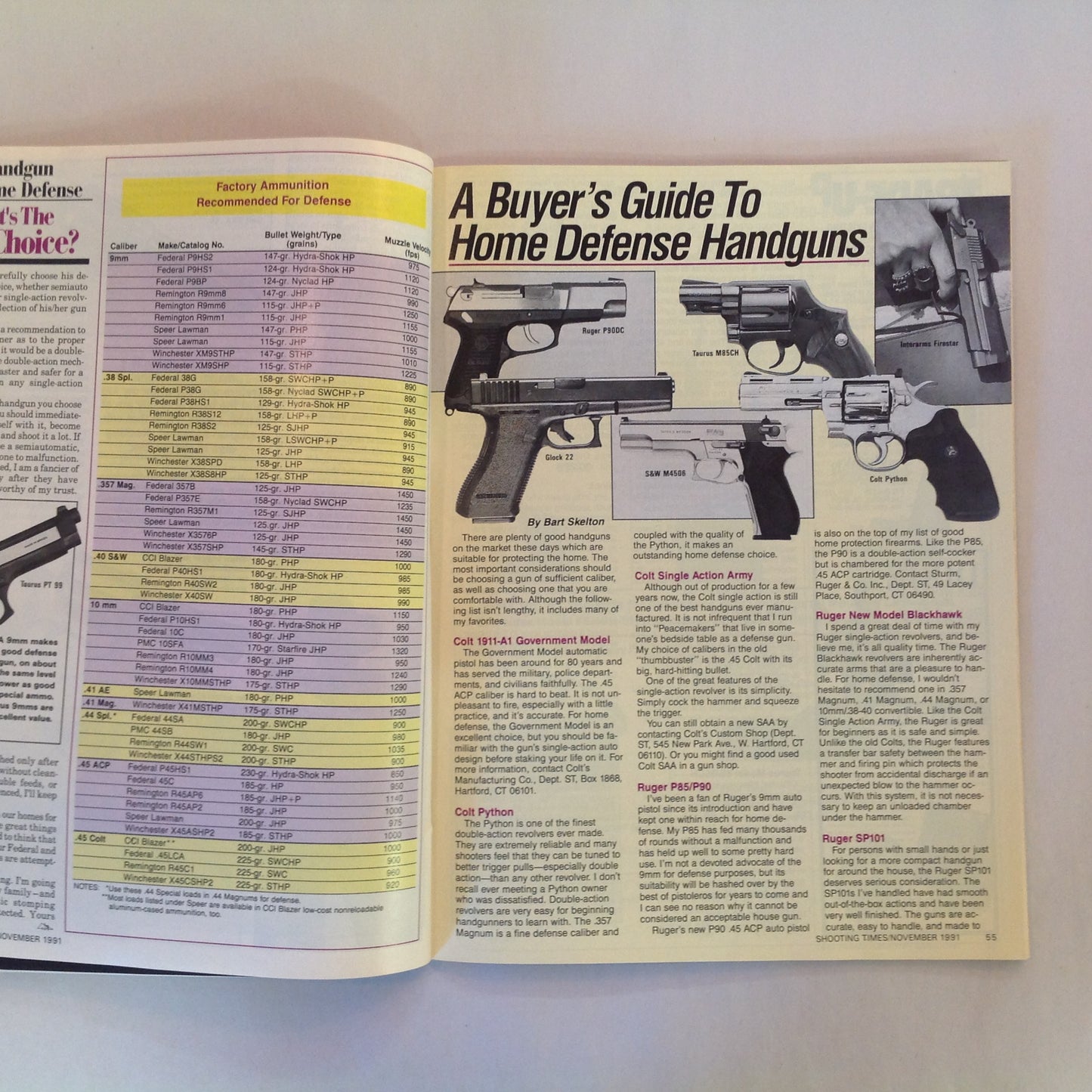 Vintage Nov 1991 Shooting Times Magazine Handguns for Self Defense Bonus Beginner's Buyer's Guide