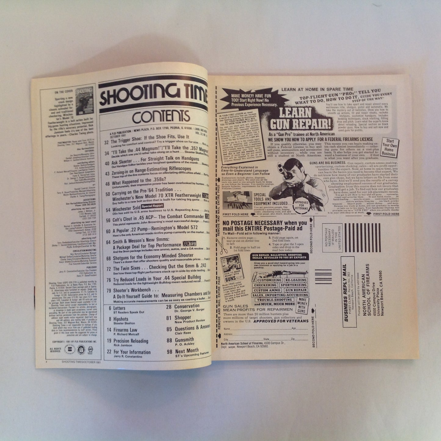 Vintage Oct 1981 Shooting Times Magazine Winchester's M70 Featherweight .357 Vs .44 6mm Vs .243 Handgunner's Bonus
