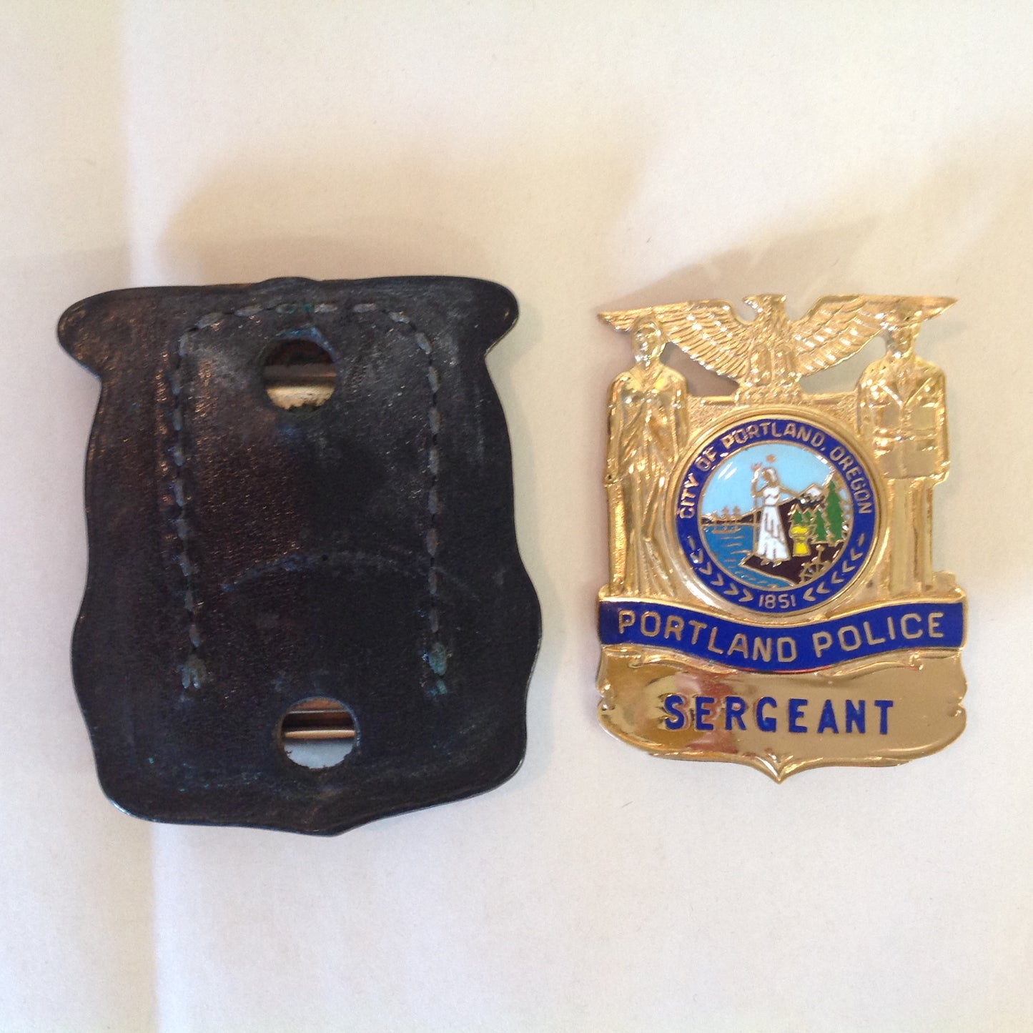 Vintage Obsolete Portland PD Badge with leather holder