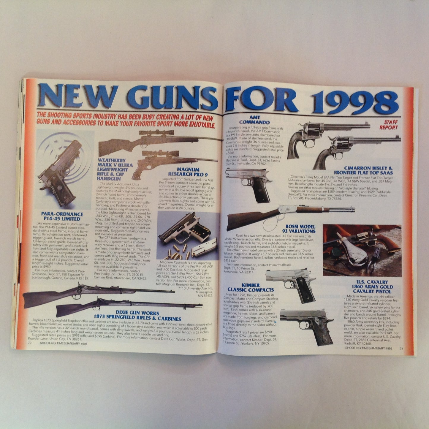 Vintage Jan 1998 Shooting Times Magazine 20 New Guns for 1998 7 Gun Shootout Guns of the Texas Rangers Converting Your AR-15