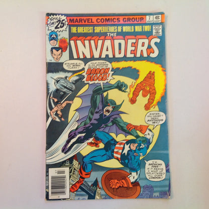 Vintage 1976 Marvel Comics The Invaders Issue 7 "The Blackout Murders of Baron Blood!" Captain America Human Torch Namor Sub-Mariner