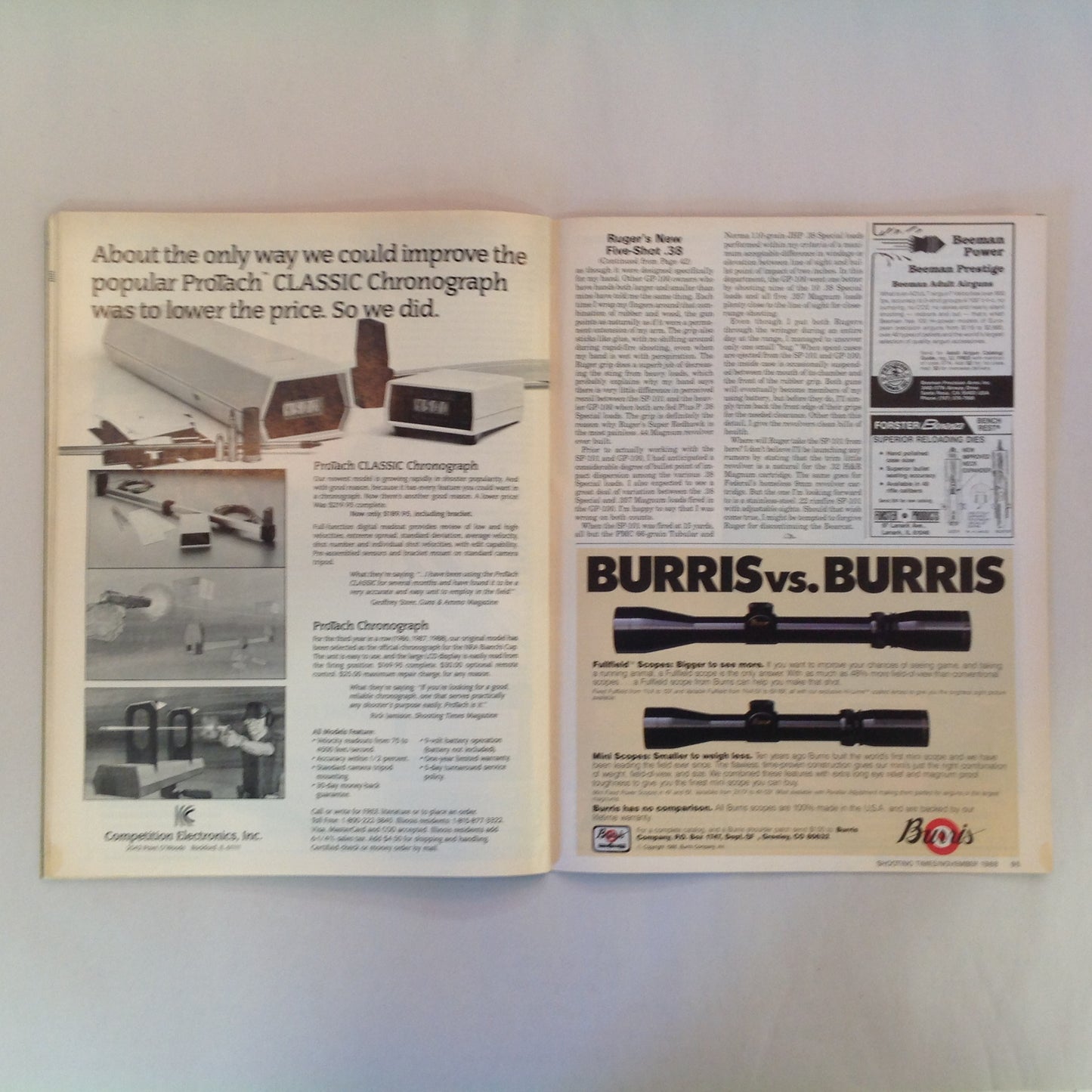 Vintage Nov 1988 Shooting Times Magazine Ruger's Synthetic Stainless .22 Bolt Rifle Ruger's First Five Shot .38 Special
