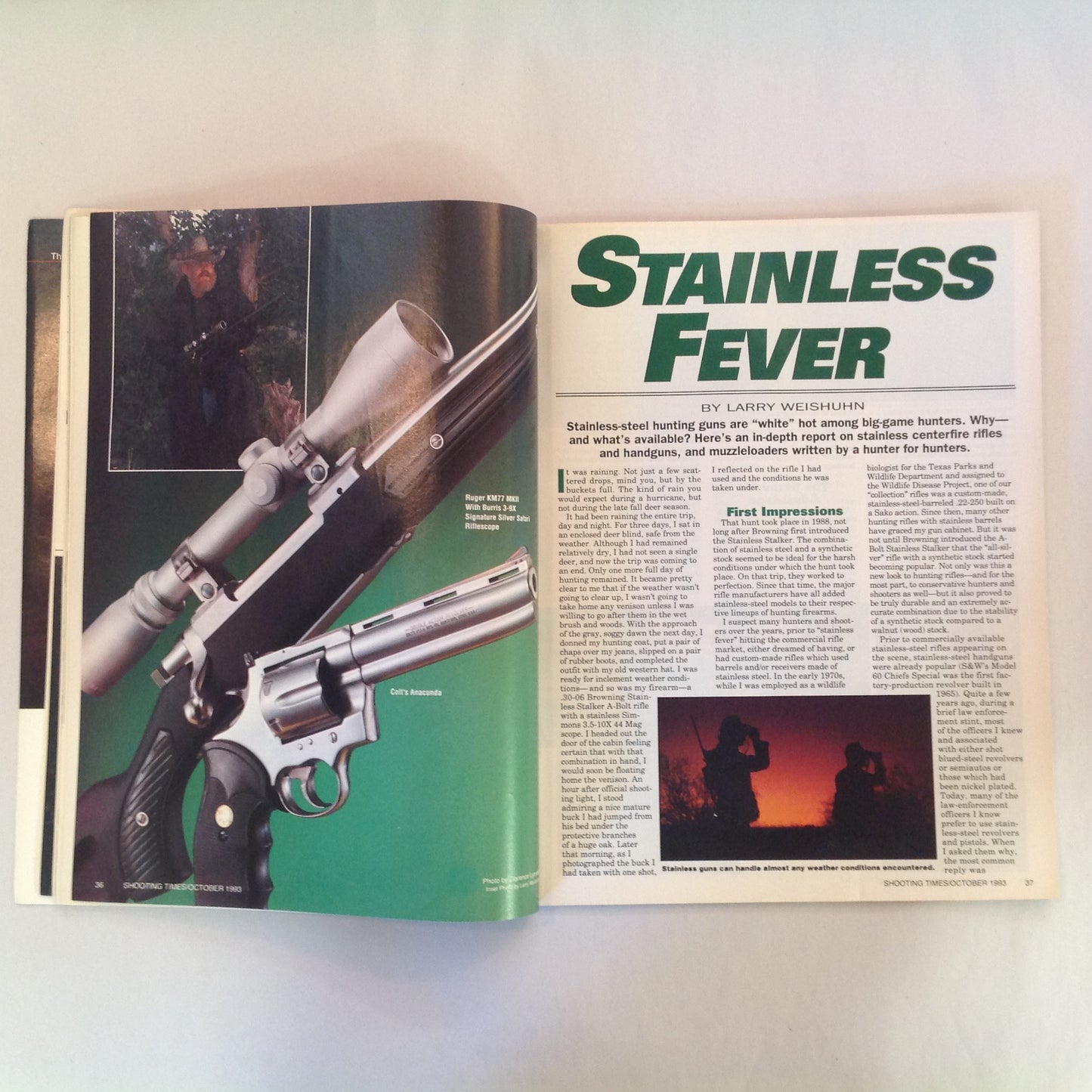 Vintage Oct 1993 Shooting Times Magazine Special Rifle/Handgun Round Up Stainless .22 Auto Pistols Unbeatable Gear to Battle the Weather