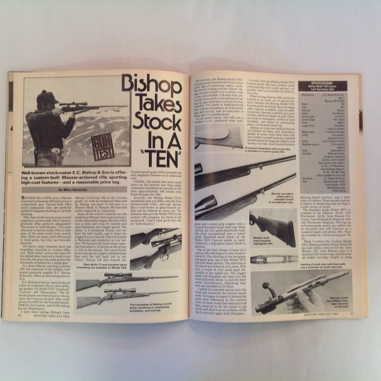 Vintage Jul 1984 Shooting Times Magazine Handgun Silhouette Ruger's No. 1 Rifles Handgun Scope Mounting Bishop Model Ten