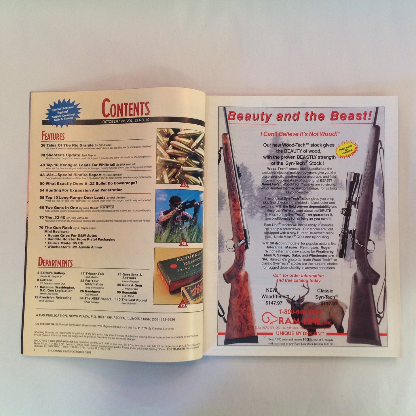 Vintage Oct 1991 Shooting Times Magazine Special Outdoor Section Top 10 Loads for Deer Hunting .22 Ammo