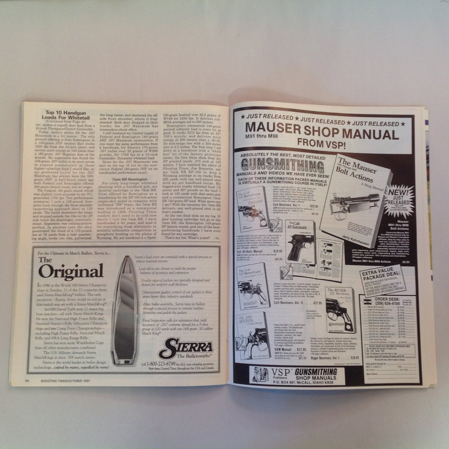 Vintage Oct 1991 Shooting Times Magazine Special Outdoor Section Top 10 Loads for Deer Hunting .22 Ammo