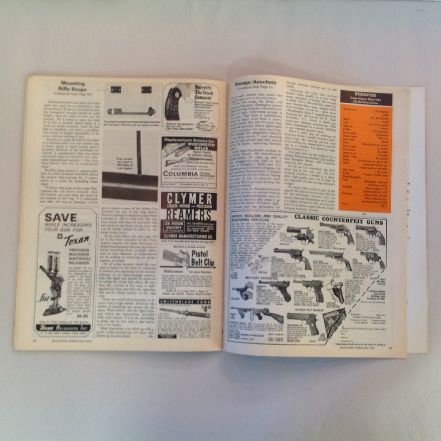 Vintage Jan 1978 Shooting Times Magazine Savage/Anschutz M1533 .222 Bolt-Action Carbine