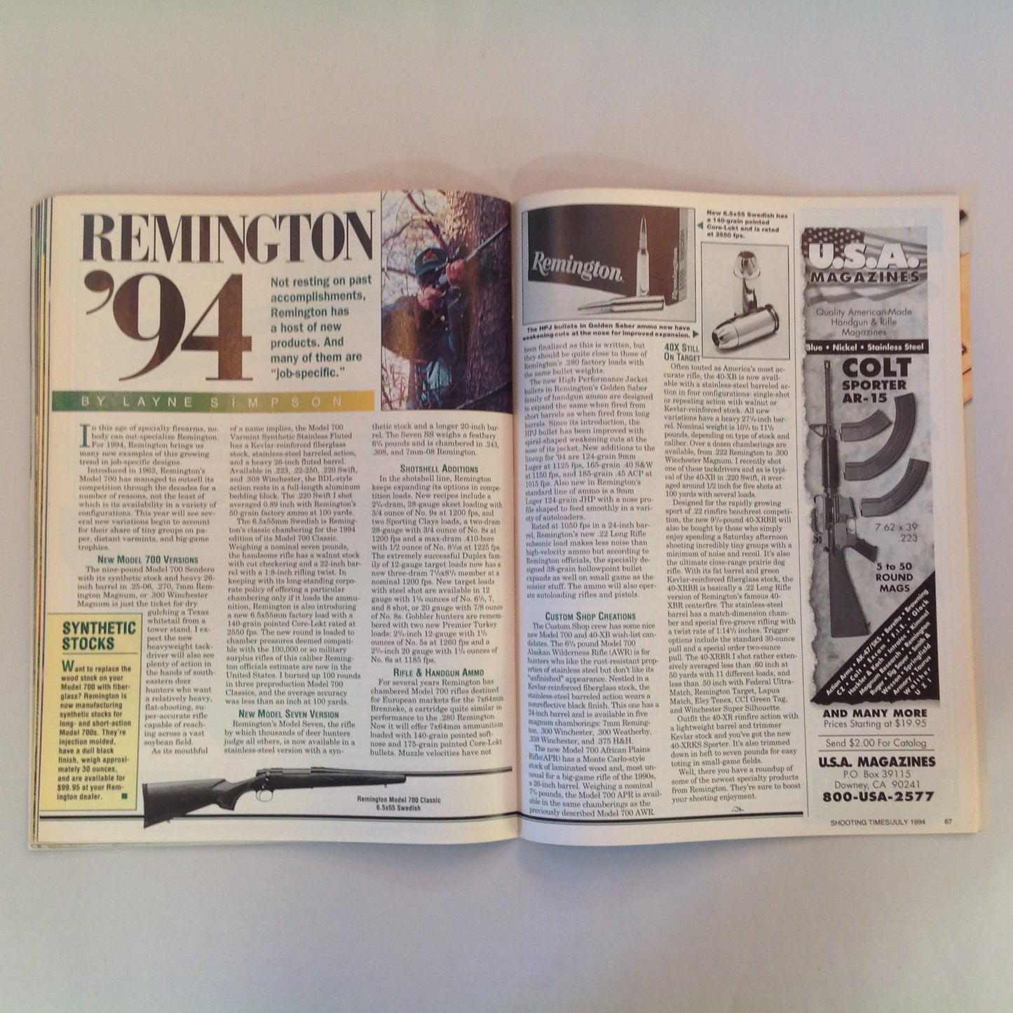 Vintage Jul 1994 Shooting Times Magazine Beretta's 9mm Marches On Guns of the Old West .270 .280 .30-06