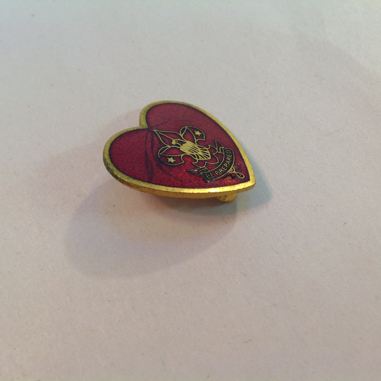 Vintage Small Enamel Heart-Shaped Boy Scouts of America Pin Be Prepared Eagle Fleur-de-Lis