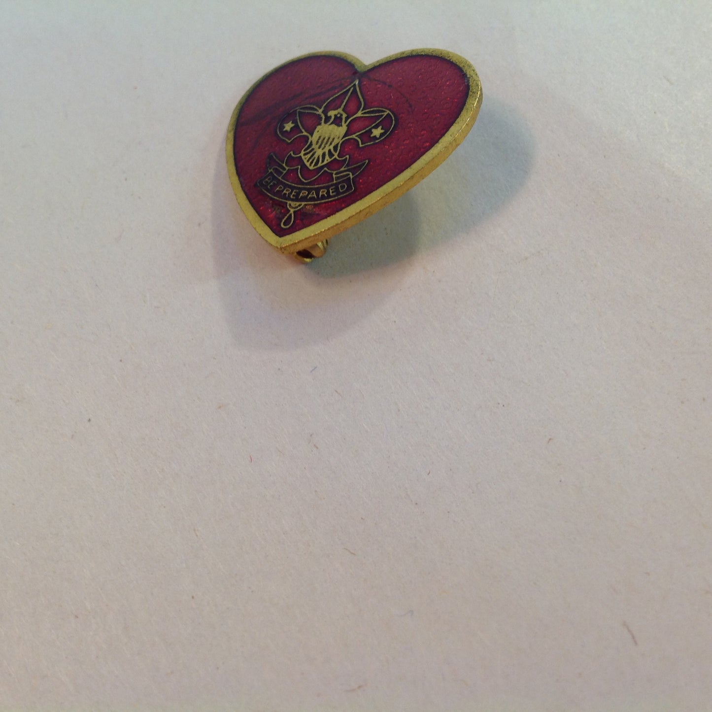 Vintage Small Enamel Heart-Shaped Boy Scouts of America Pin Be Prepared Eagle Fleur-de-Lis