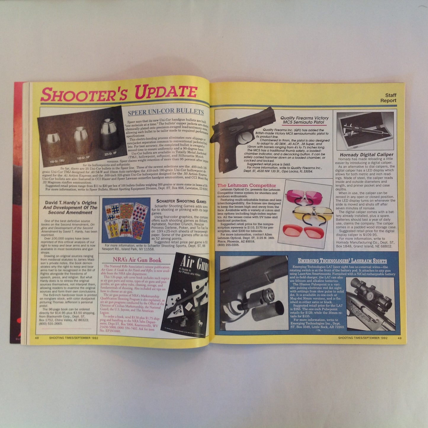 Vintage Sep 1992 Shooting Times Magazine .41 Magnum .22 Bolt Vs Auto .358 Shooting Times Alaskan Special Report: Handgun Hunting Holsters